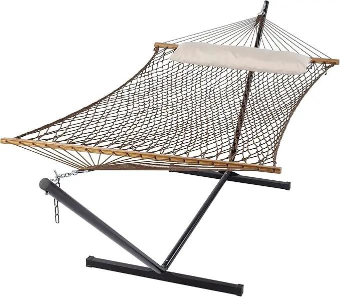 SUNCREAT Portable Hammock with Stand,Heavy Duty Standing Hammock, 450 lbs Capacity, Brown by GreenHaven Gardens