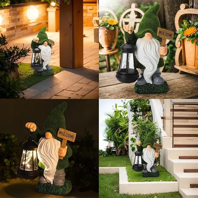 Garden Gnome Statue Solar Light Outdoor Decorations Figurine Welcome Sign with Lantern Sculpture Garden Decor Lawn Patio Yard Porch Outside Housewarming Gifts for Women Mother's Day Grandma by GreenHaven Gardens