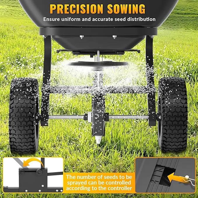 Tow Behind Broadcast Spreader, 200 LB Capacity,Fertilizer Spreader Holds up to 550 lbs with 13" Pneumatic Tires and Adjustable Flow Control Lever,for Fertilizer, Grass Seed, Salt, Ice Melt, Lawn by GreenHaven Gardens