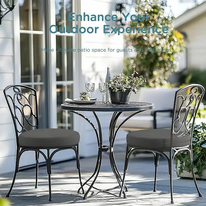 Codi Round Outdoor Chair Cushions 15 Inch, Patio Bistro Cushion Set of 2, Waterproof with Adjustable Straps, Grey 15x15'' by GreenHaven Gardens