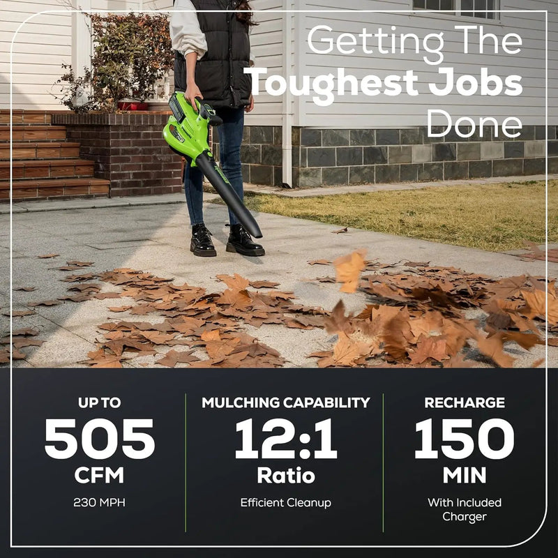Greenworks 40V (230 MPH / 505 CFM) Cordless Brushless Leaf Blower/Vacuum with Bag, High Power, Lightweight & Quiet for Yard Debris Cleanup, Includes 5.0Ah Battery & Charger by GreenHaven Gardens