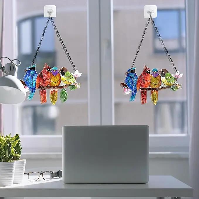 2 Pack Stained Glass Window Hanging - Hummingbird Decorations Suncatcher Hand-Painted Double Sided Birds on A Branch Sun Catcher for Window Home Decor Gifts for Mom,Bird Lovers by GreenHaven Gardens