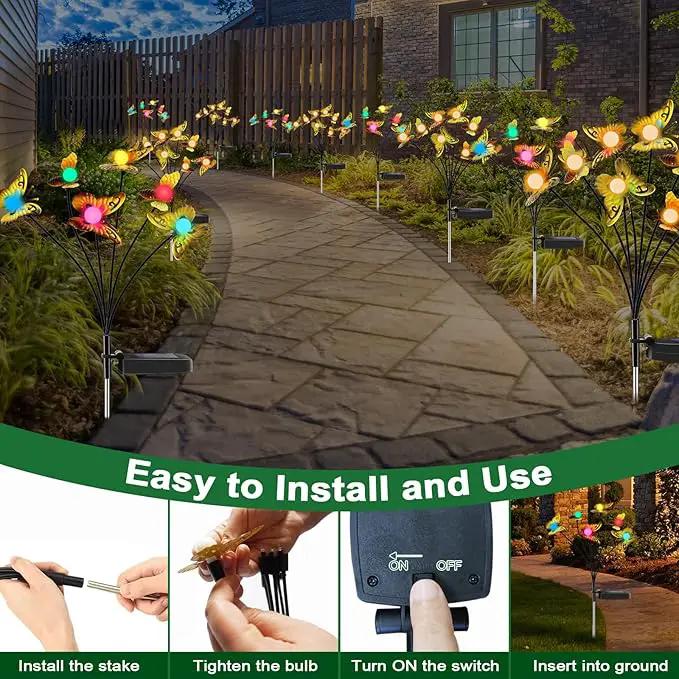 Butterfly Solar Garden Lights - Newest 12 LED Firefly Butterflies Bees Solar Outdoor Lights Swaying Butterfly Light for Yard Patio Pathway Decoration (Multi-Colour) by GreenHaven Gardens