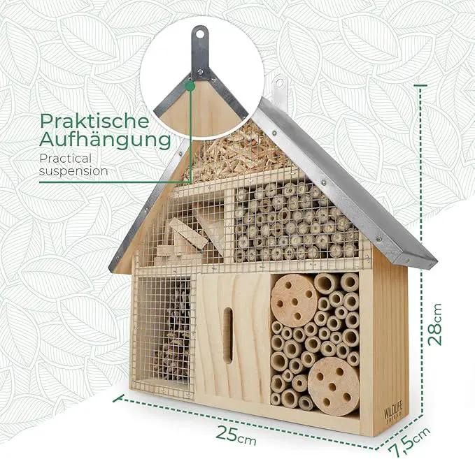 Insect Hotel - Pollinator House and Bug Condo for a Snug Home Outdoors - Garden Habitat for Bees, Ladybugs, and Butterflies - Natural Wood and Metal Construction - 10 x 3X 11 inches by GreenHaven Gardens