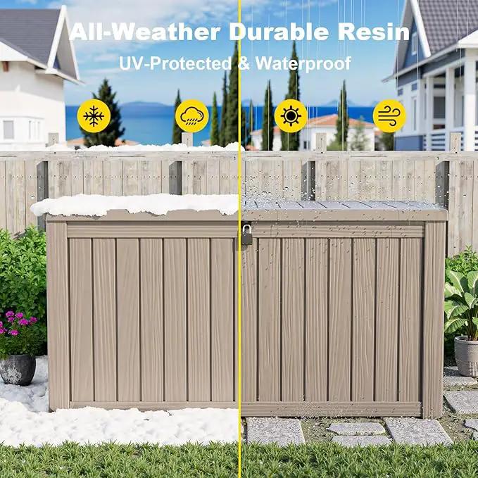 DRATO 150 Gallon Outdoor Storage Box, Large Waterproof Deck Box, Lockable Resin Storage Container with Reinforced Support for Patio Cushions, Garden Tools, UV-Resistant Outdoor Chest by GreenHaven Gardens