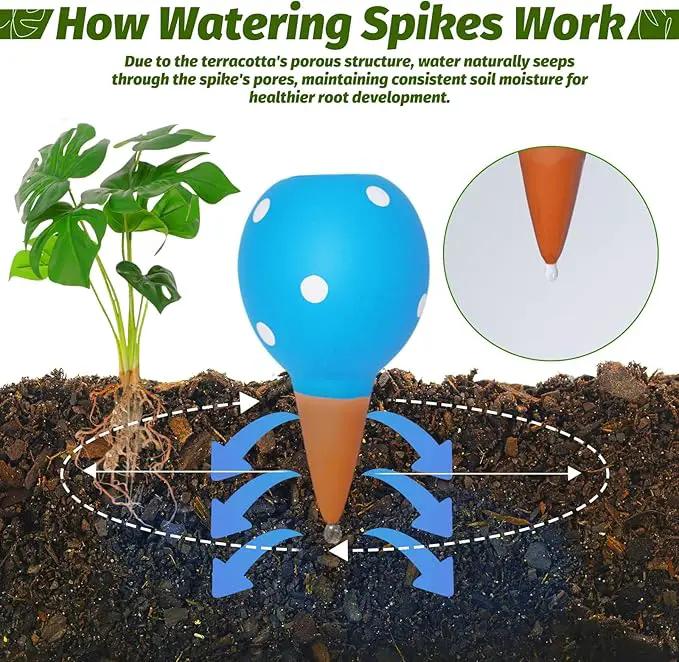 Terracotta Self Watering Spikes, 4 Pack Watering Globes for Indoor Outdoor Plants, Slow Release Plant Self Watering Planter Insert Devices for Travel, Vacation, Garden Care, Cute Small Ball Shape by GreenHaven Gardens