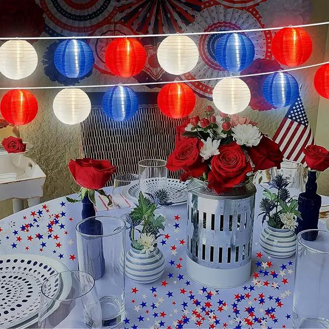 4th of July Decoration Lights, 25Ft Red White and Blue Lantern Lights with 11 LED Bulbs (1 spare bulbs), Hanging Patriotic Decor Lights for July 4th, Independence Day, Yard, Garden, Memorial Decor by GreenHaven Gardens