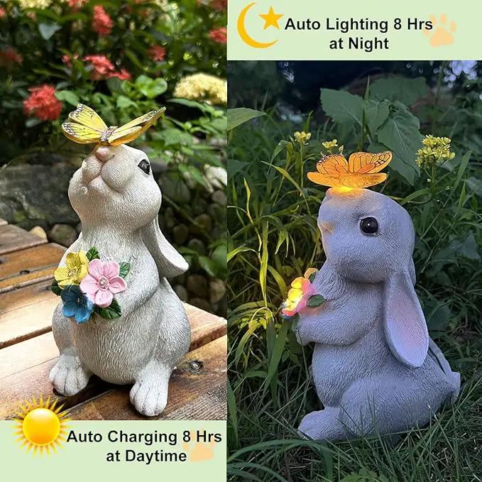 YODY Solar Garden Statues Outdoor Decor- Yard Decorations for Patio, Balcony, Backyard, Lawn Ornaments - Rabbit Figurines with LED Light- Unique Birthday House Warming Gifts for Women, Mom, Grandma by GreenHaven Gardens