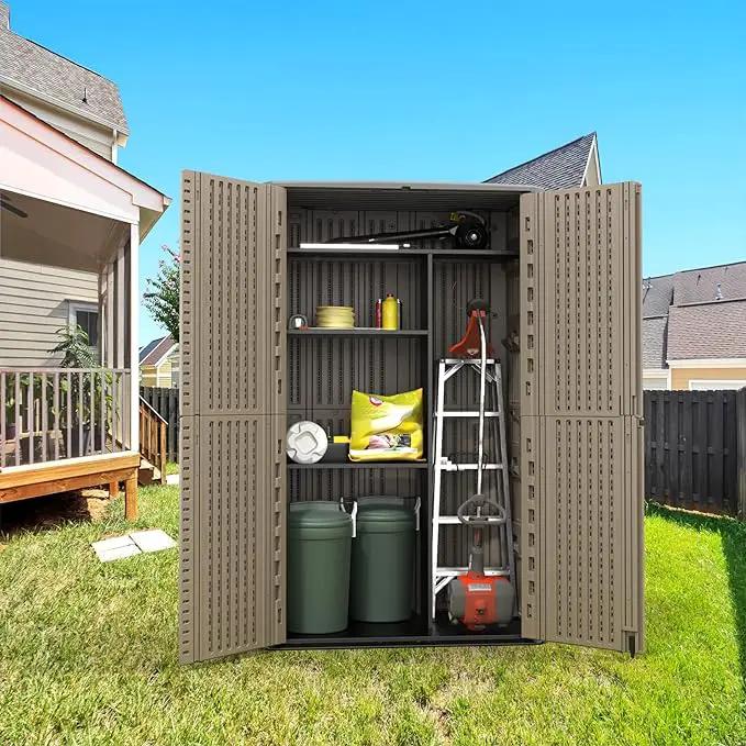 HOMSPARK Storage Shed Weather Resistance, Multi-Purpose Outdoor Storage Cabinet for Backyards and Patios, Horizontal Storage Shed for Lawnmower, Patio Accessories (Coffee, Tall - 53 cu.ft) by GreenHaven Gardens