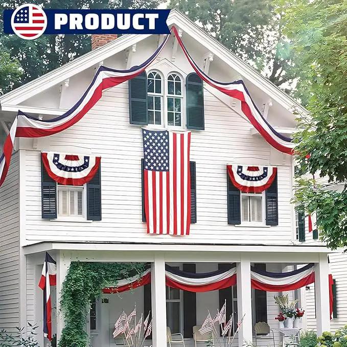 2Pack Patriotic Bunting US Flag Decorations 4th of July Decor 2x20 Ft Large Red, White & Blue Banner Veterans Day Memorial Days Celebration Outdoor Porch Garden by GreenHaven Gardens