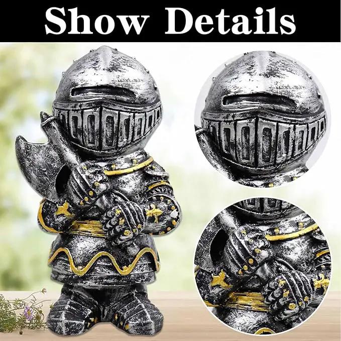 nezababy Knight Gnomes Guard Garden Statue Decoration Medieval Wee Crusader Battle Swordsman Fighting Outdoor Figurines Lawn Decor Resin (D) by GreenHaven Gardens