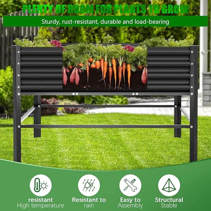 Raised Garden Bed with Legs, 48×48×32in Large Metal Elevated Raised Planter Box,1000lb Capacity with Drainage Holes for Vegetables Lawn Green Flowers, Fruits, Terrace by GreenHaven Gardens