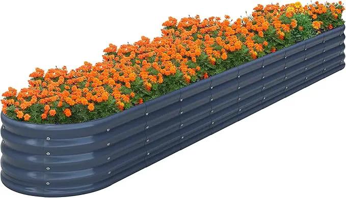 KFN 12x1.8x1FT Galvanized Raised Garden Bed,Raised Garden Bed Kit-Oval Metal Vegetable Box,Large Planter Flower Boxes Outdoor,Planting for Vegetables,Flower,Herb,Grey,0.7mm by GreenHaven Gardens