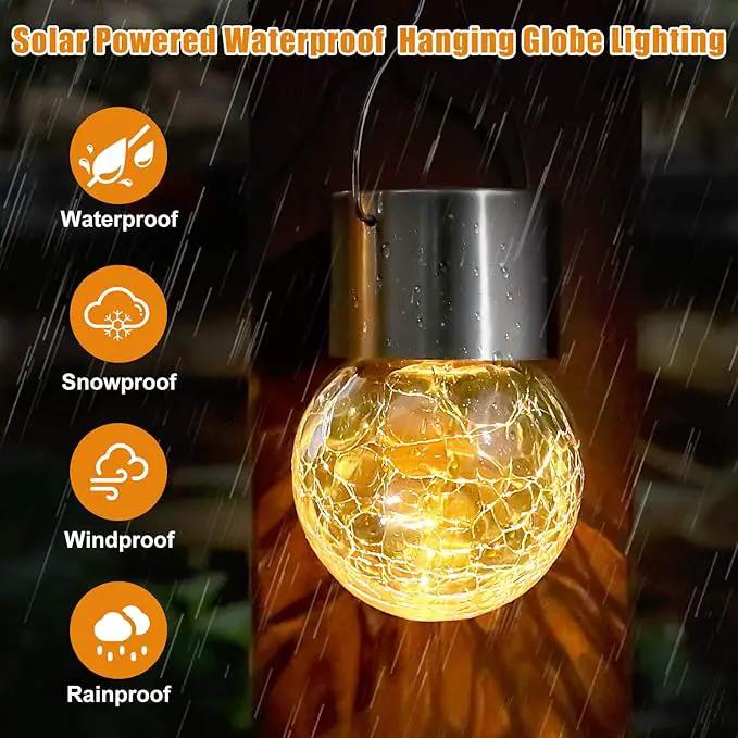 12Pack Hanging Outdoor Solar Lights - Decorative Cracked Glass LED Ball Lights Waterproof Tree Solar Powered Globe Lights with Handle for Garden Yard Patio Fence Christmas Decoration, Warm White by GreenHaven Gardens