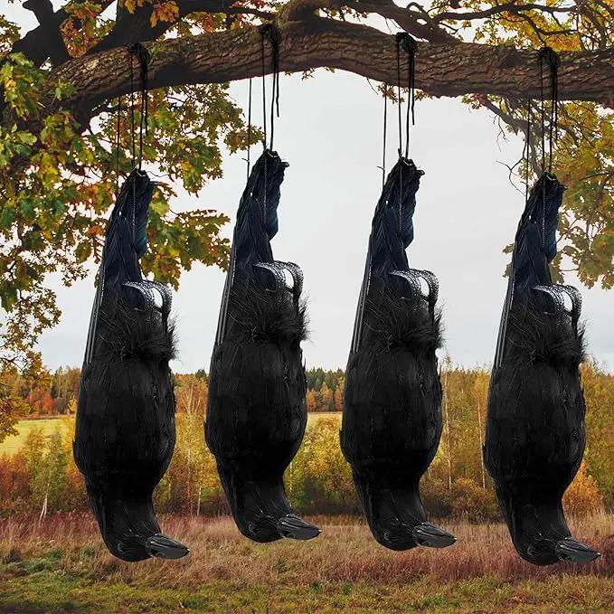 Lewtemi 4 Pcs 17 Inch Realistic Hanging Dead Crows Decoy Life Size Black Feathered Crow Fake Black Crows for Garden Decorations by GreenHaven Gardens
