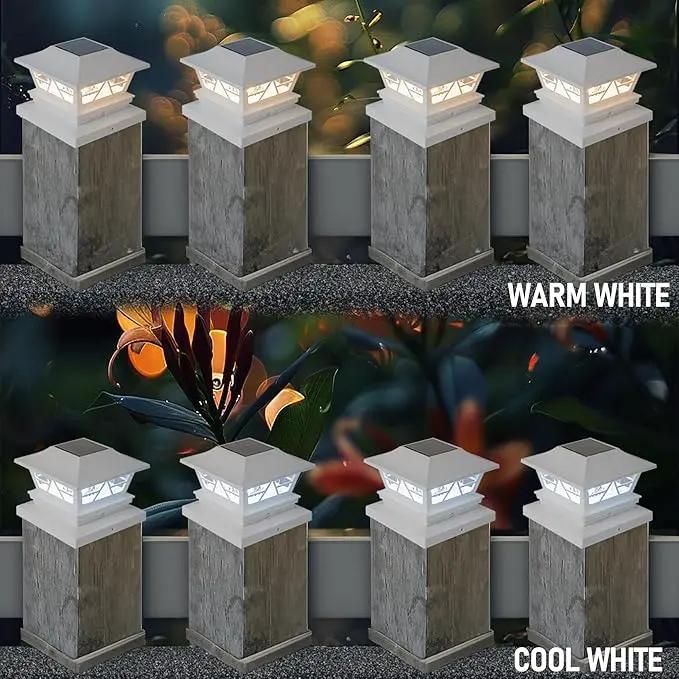 TW SHINE 2 Pack Solar Outdoor Fence Post Lights, 2 Modes Post Cap Lights Waterproof Warm White/Cool White for Yard, Garden, Porch, Patio Decor, for 4x4 5x5 6x6 Wood Posts, White by GreenHaven Gardens