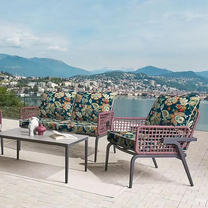 LVTXIII Outdoor/Indoor Deep Seat Cushion Patio Seat and Back Cushion Set All-Weather Replacement Chair Cushion for Wicker Chairs and Garden Furniture Decoration, 24"x24"x4", Peacock Blue by GreenHaven Gardens
