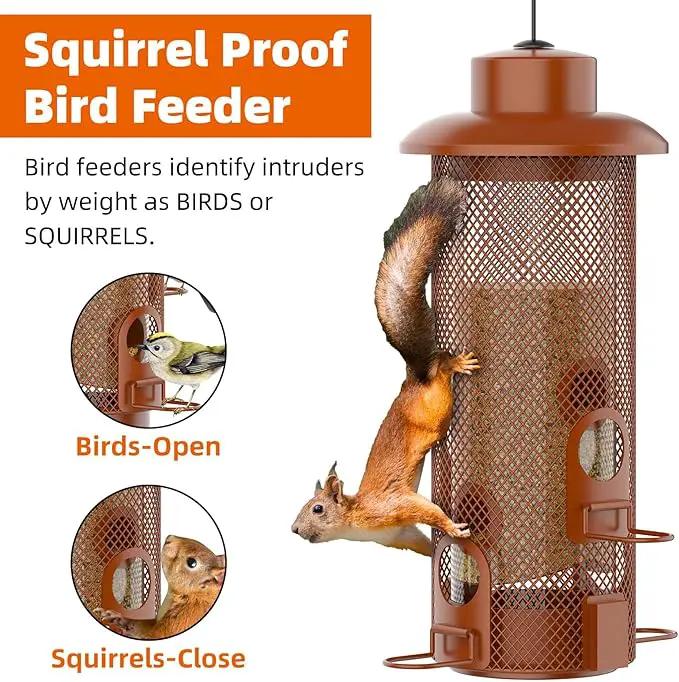 Metal Squirrel Proof Bird Feeder,Bird Feeders for Outdoors,Weight Activated Squirrel Proof Wild Bird Feeders with Finch Cardinal Chickadee,Large Capacity,Weatherproof and Durable,Reddish Brown by GreenHaven Gardens