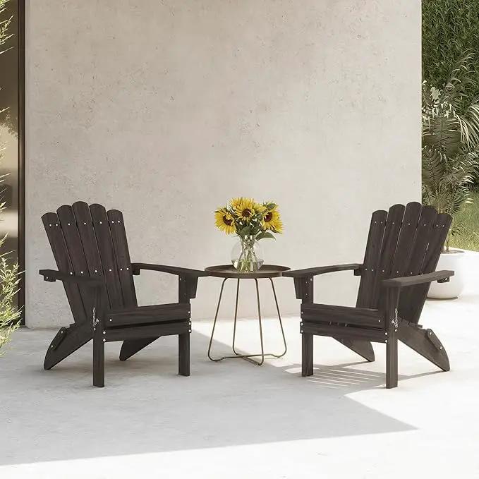 Folding HDPE Adirondack Chair, Weather-Resistant Patio Chair with Wide Armrests & High Backrest, Fire Pit Chair for Garden, Backyard, Porch - Dark Brown by GreenHaven Gardens