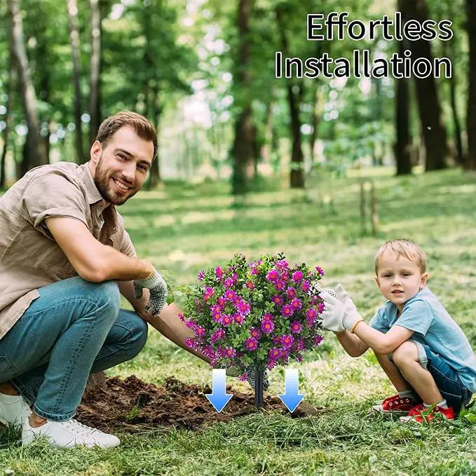 23.6" Artificial Boxwood Topiary Ball Trees with Purple Flowers, Set of 2 UV Resistant No Fade Outdoor Faux Plants with Ground Spike, Fake Shrubs for Garden, Patio, Porch, Yard, Indoor Decor by GreenHaven Gardens