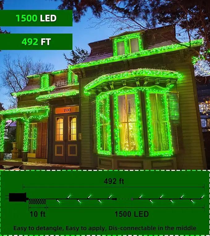 1500 LED Chrstmas String Lights, 492FT Super Long Christmas Lights with 8 Modes, Christmas Tree Lights with Timer Memory for Indoor Outdoor Tree Fence Garden Xmas Wedding Party Decor Green by GreenHaven Gardens