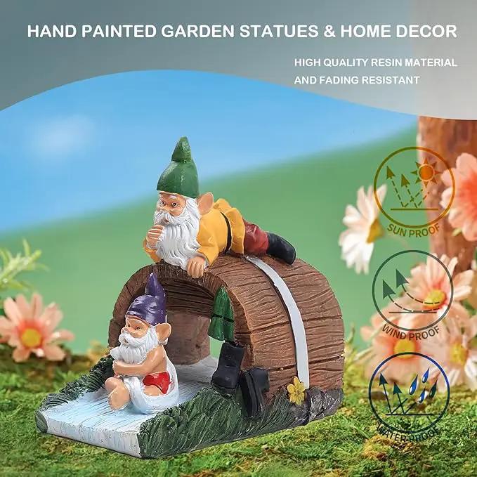 Elenon Gnomes Decorative Gutter Downspout Extension Statue, Elf Gutter Guardian Rain Downspout Extender, Garden Splash Block Outdoor Sculpture for 3" × 4" Down Spouts Decor by GreenHaven Gardens