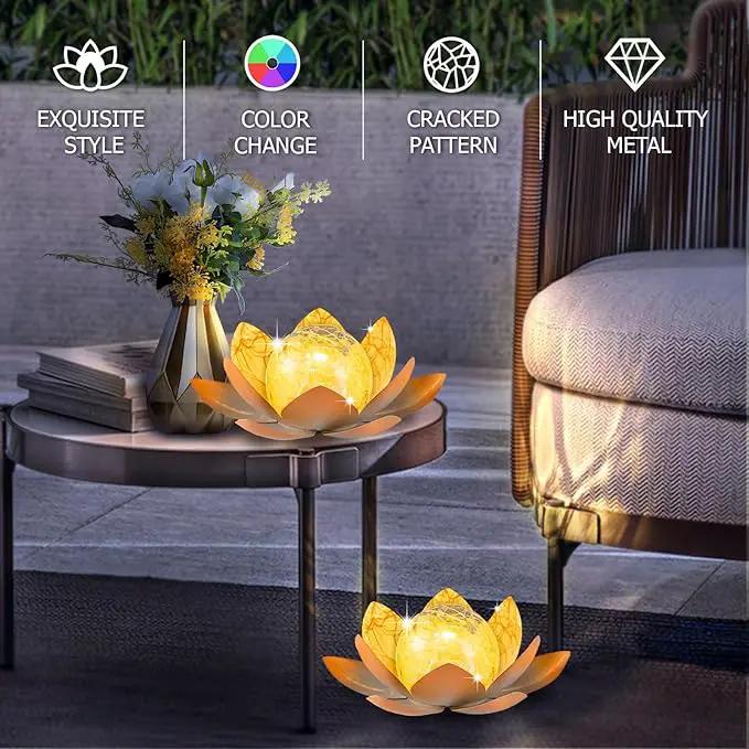 Garden Solar Light Outdoor(2Pack),Crackle Globe Glass Lotus Decoration, Waterproof Metal LED Flower Lights for Patio,Lawn,Walkway,Tabletop,Ground by GreenHaven Gardens
