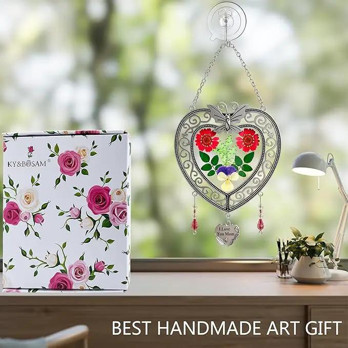 KY&BOSAM Heart Suncatcher-Stained Glass Panles I Love You Mom Sun catchers Hangings for Windows Wind Chime Ornament Mom Gifts - Gifts for Mother`s Day Valentine`s Day Birthday Christmas by GreenHaven Gardens