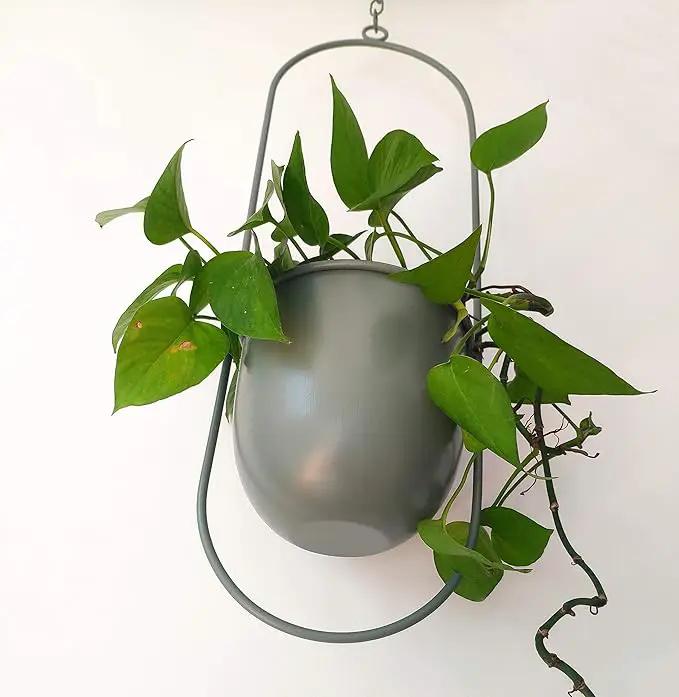 Boho Green Metal Plant Hanger,Metal Wall and Ceiling Hanging Planter, Modern Planter, Mid Century Flower Pot Plant Holder, Minimalist Planter for Indoor Outdoor Home Decor by GreenHaven Gardens