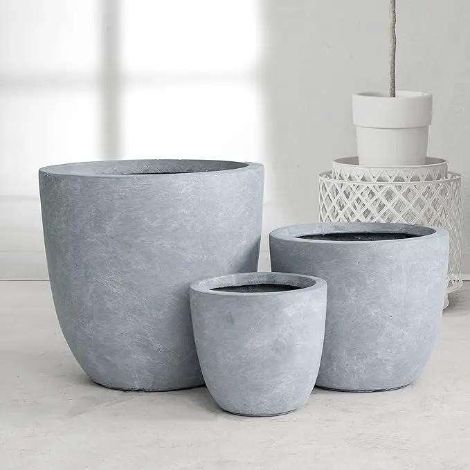 Kante 18",14",10" Dia Concrete Round Planters (Set of 3), Outdoor Indoor Large Planter Pots with Drainage Hole and Rubber Plug for Home Patio Garden, Gray by GreenHaven Gardens