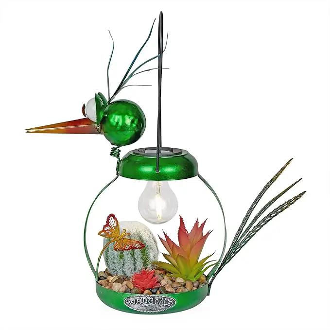 Alpine Corporation LYT292SLR-HH Solar-Powered Metal Heron w/Garden Enclosed LED Light Decor, Solar Patio Decor, 16''H, Green by GreenHaven Gardens