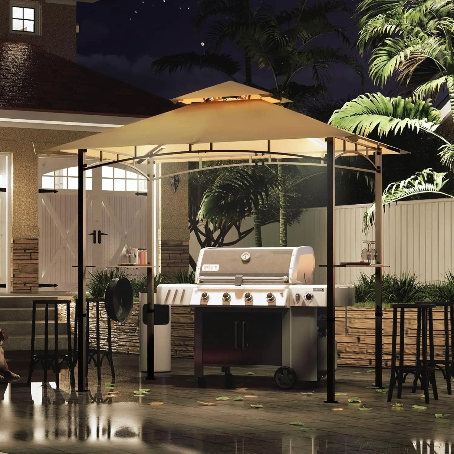 MASTERCANOPY 8 x 5 Grill Gazebo Outdoor BBQ Gazebo Canopy with 2 LED Lights (Khaki) by GreenHaven Gardens