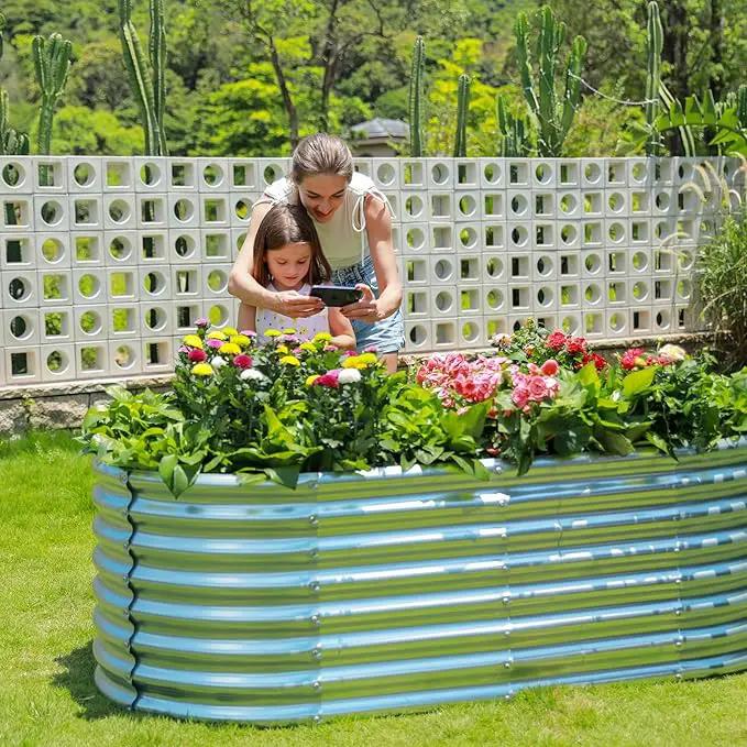 Land Guard 6×3×2ft Galvanized Raised Garden Bed Kit, Galvanized Planter Raised Garden Boxes Outdoor, Oval Large Metal Raised Garden Beds for Vegetables… by GreenHaven Gardens
