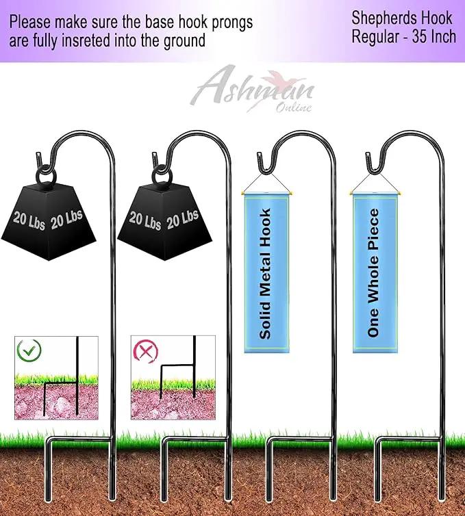 Ashman Shepherd's Hooks 35 Inch (24 Per Pack), Black, Made of Premium Metal for Hanging Solar Lights, Bird Feeders, Mason Jars, Christmas Lights, Lanterns, Garden Stakes and Wedding Décor. by GreenHaven Gardens