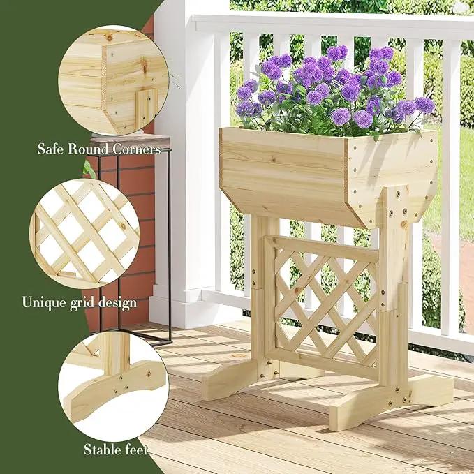 Raised Garden Bed, Standing Vertical Horticulture Planter Box for Backyard, Patio, Balcony, Planter for Flowers Herbs Vegetables for Indoor & Outdoo Decor with Trellis (Natural) by GreenHaven Gardens
