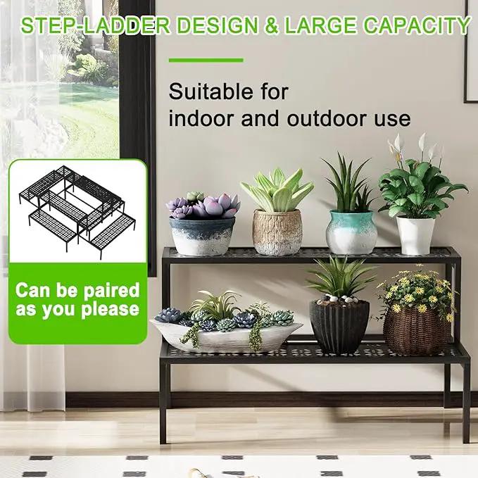 aboxoo Metal Plant Stand 2 Tier Potted Multiple Flower Pot Holder Plant Shelf Indoor Plants Multiple,Outdoor Heavy Duty Planter Display Shelving Unit for Patio Garden Corner Balcony(Black) by GreenHaven Gardens