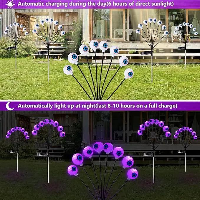 Halloween Decorations Outdoor Lights - 4 Pack 32LED Solar Halloween Scary Eyeball Pathway Lights Swaying by Wind, Waterproof Solar Halloween Stake Lights for Garden Porch Lawn Pathway (Purple) by GreenHaven Gardens