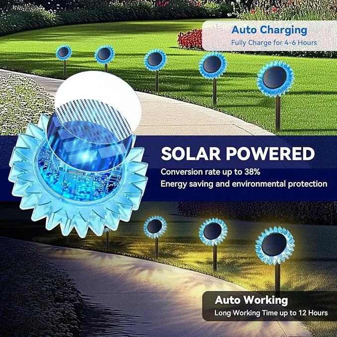 Hogni Solar Pathway Lights - 2 Pack LED Sunflower Garden Light, Waterproof Outdoor Decor for Wall, Lawn, Yard, Walkway, Patio, Landscape by GreenHaven Gardens