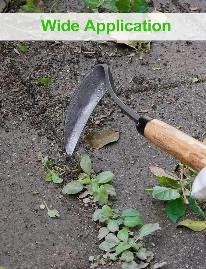 Japanese Weeding Sickle Hoe, 17" Gardening Hand Weeder Nejiri Kama Blade Tool Digging and Cutting Weed Remover, High-Carbon Steel One-Piece Molding with Hard Wood Handle, Very Sharp Edge Quick Work by GreenHaven Gardens