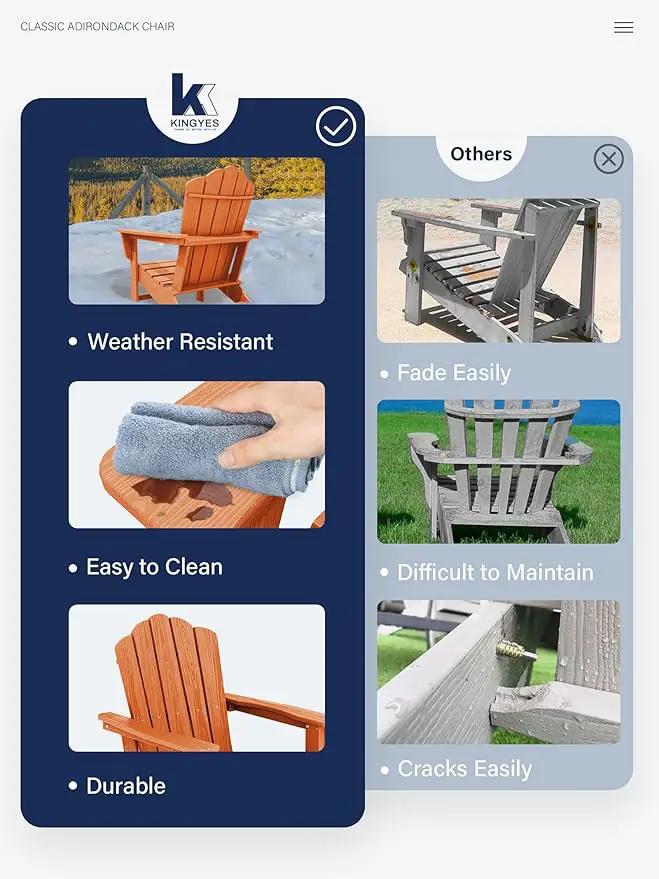 KINGYES HDPE Adirondack Chair Chair Set of 4, Classic All-Weather Adirondack Chair, Orange by GreenHaven Gardens