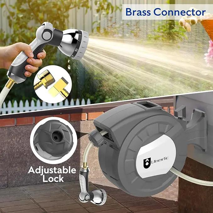 Retractable Garden Hose Reel, 5/8 in x 75 ft Wall Mounted Hose Reel,10-Pattern Spray Nozzle, Any Length Lock/Slow Return System/Wall Mounted/180°Swivel Bracket by GreenHaven Gardens