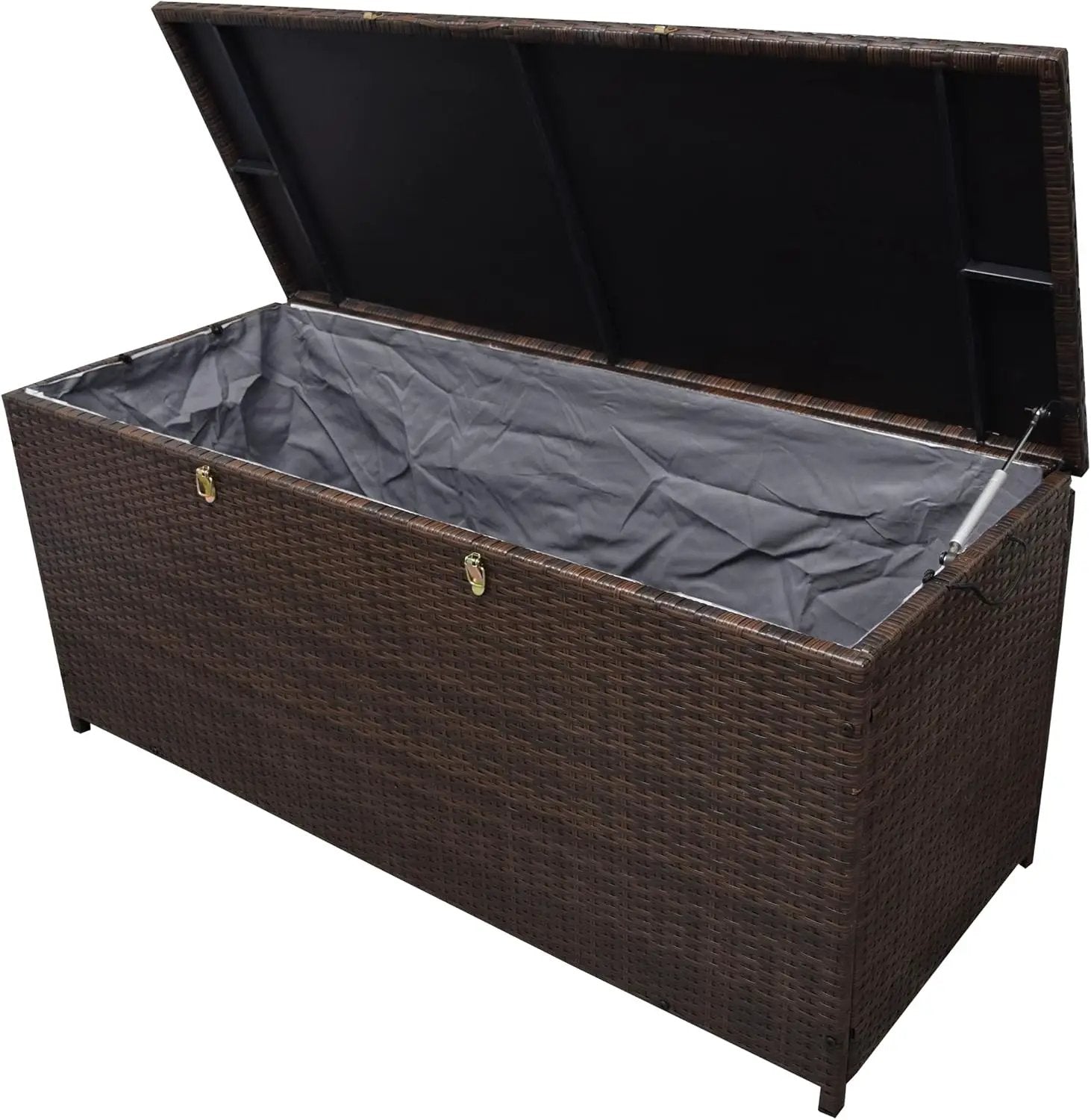 Oakland Living Brown Indoor and Outdoor Balcony Patio Deck Porch Pool 113 Gallon Wicker Storage Box Trunk Bin with Metal Frame by GreenHaven Gardens