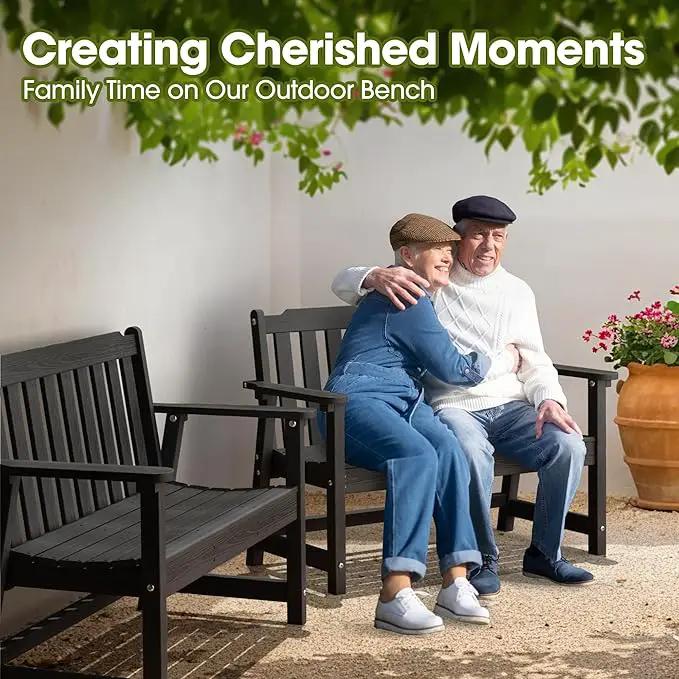 Ciokea 46" Heavy Duty Outdoor Bench Set of 2, HDPE Weatherproof Garden Bench, 2-Person Memorial Benches with 660 Lbs, Waterproof Patio Porch Benches for Outside Business Deck Office Backyard, Black by GreenHaven Gardens