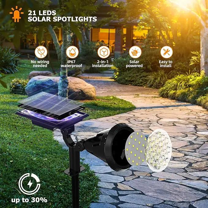 Solar Spot Lights Outdoor, 21 LEDs Solar Outdoor Lights Auto On/Off with 3 Modes, IP67 Waterproof Solar Yard Spotlight Landscape Lighting Garden Wall Lights, 2-in-1 Solar Powered Lights, 2Pack by GreenHaven Gardens
