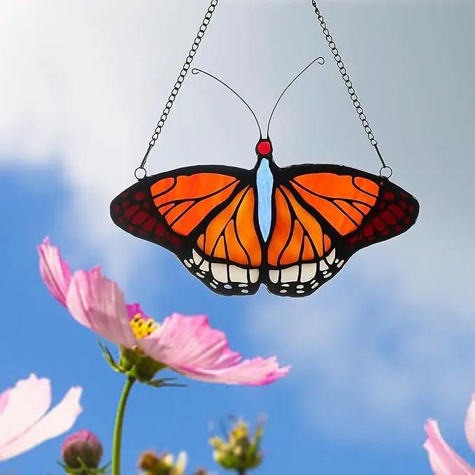Stained Glass Window Hangings Butterfly Tiffany Style Butterfly Suncatcher for Window Hanging Suncatchers Handcrafted Ornament (Yellow) by GreenHaven Gardens