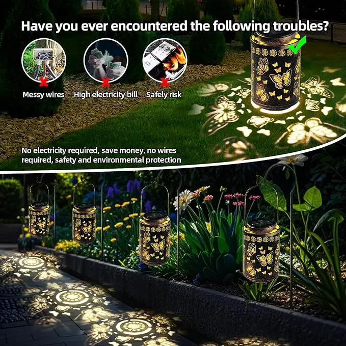 Solar Lanterns Outdoor Waterproof Butterfly Metal Garden Lights, Hanging Decor for Patio, Yard, Fence, Porch, Pathway, Gifts for Women, Mom, Grandma, Unique Mother’s Day by GreenHaven Gardens