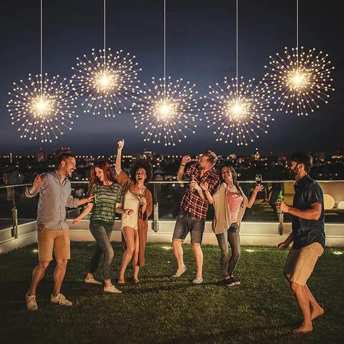 200 LED Starburst Sphere Lights,Firework Lights Battery Powered, Tent Chandelier Remote Control, Waterproof Hanging Lights for Gardens Courtyards Porches Christmas Party Home Decor（Warm White） by GreenHaven Gardens