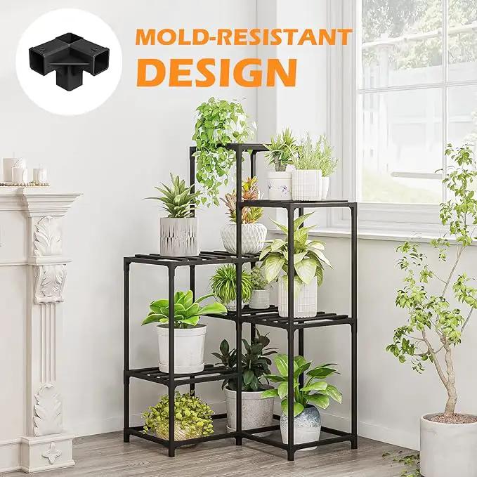 Bamworld Plant Stand Outdoor Black Corner Plant Shelf/Holder for Living 7-Tier Stands Room Plant Rack Multiple Plants Patio Balcony Garden by GreenHaven Gardens