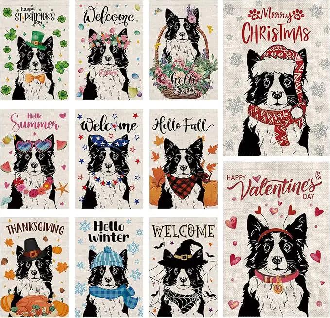 Seasonal Garden Flags Border Collie Double Sided Flags Set of 11 Holiday Farmhouse Indoor Outdoor Yard Lawn Christmas Gifts Decorations 12.5x18 Inch by GreenHaven Gardens