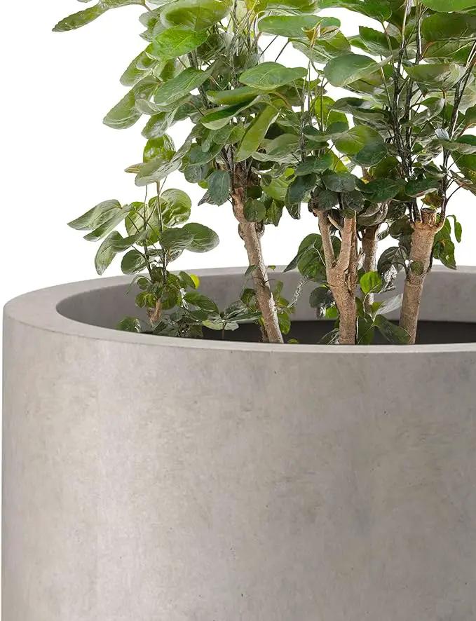 Kante 24 Inch Tall Round Concrete Planter, 2 Pack Large Indoor Outdoor Plant Pots with Drainage Hole and Rubber Plug, Modern Decorative Garden Pots for Home Patio Porch, Weathered Concrete by GreenHaven Gardens